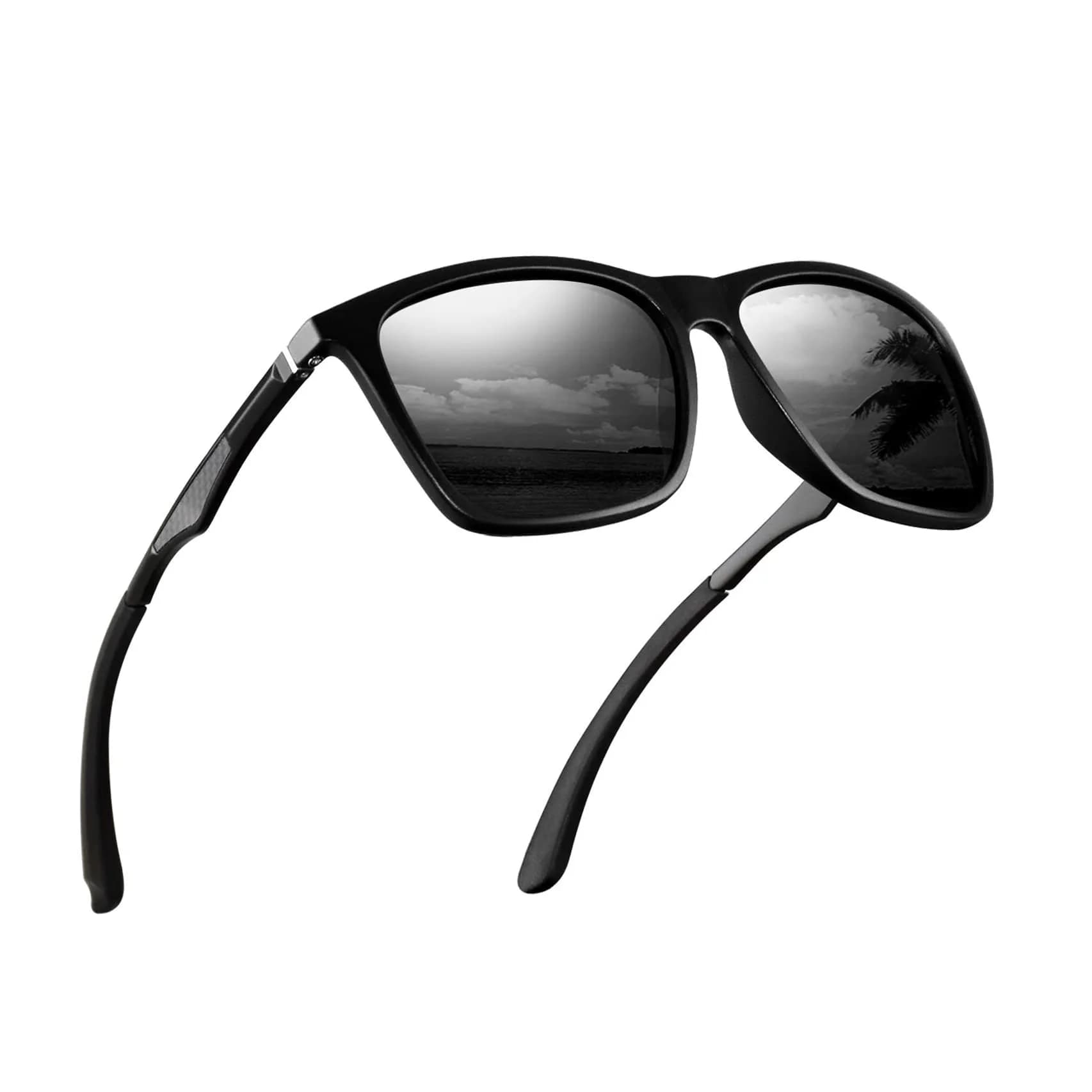 monrich Polarized Rectangular Sunglasses for Men, Matte Black Frame & Grey Lens | UV400 Protection - main product image