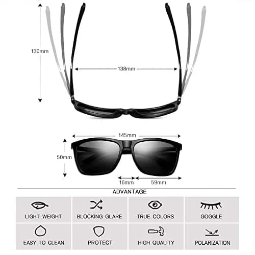 monrich Polarized Rectangular Sunglasses for Men, Matte Black Frame & Grey Lens | UV400 Protection thumbnail 4