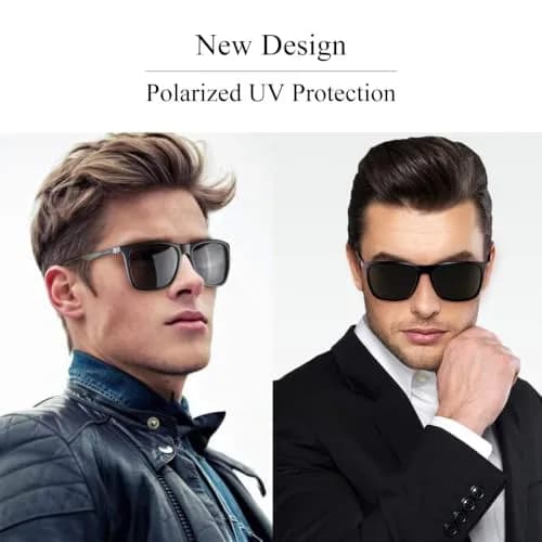 monrich Polarized Rectangular Sunglasses for Men, Matte Black Frame & Grey Lens | UV400 Protection thumbnail 2