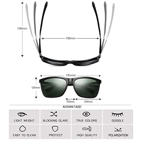 monrich Polarized Rectangular Sunglasses for Men, Matte Black Frame & Green Lens | UV400 Protection thumbnail 4