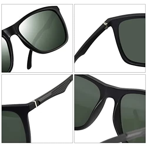 monrich Polarized Rectangular Sunglasses for Men, Matte Black Frame & Green Lens | UV400 Protection thumbnail 5