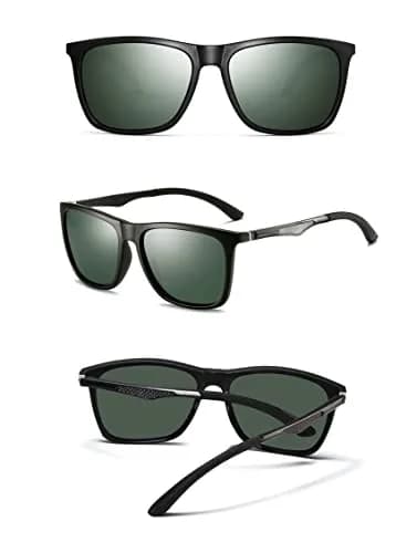 monrich Polarized Rectangular Sunglasses for Men, Matte Black Frame & Green Lens | UV400 Protection thumbnail 3