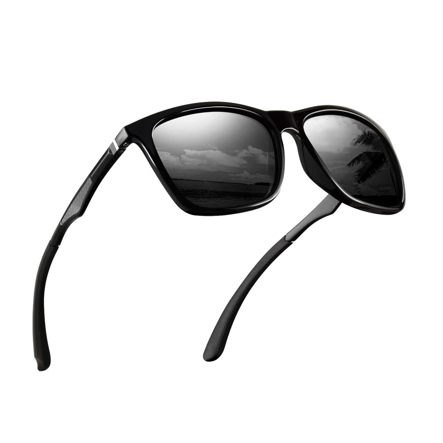 monrich Polarized Rectangular Sunglasses for Men, Aluminum-Magnesium Frame 59mm (2.32 in) | UV400 Protection — Grey Lens/Black Frame