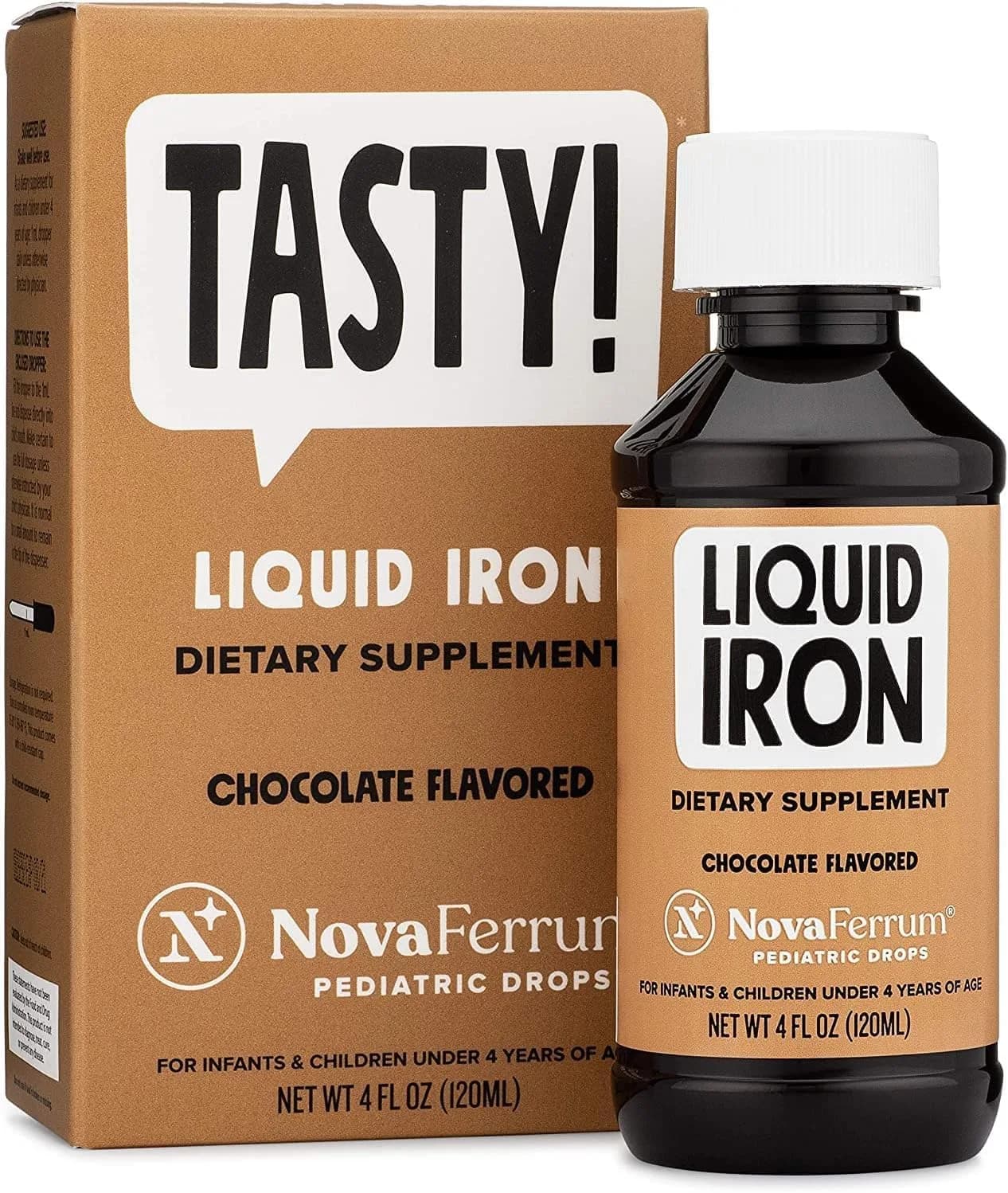 NovaFerrum Yummy Pediatric Drops Liquid Iron Supplement 15mg (4 Fl Oz / 120 mL) | Clinically Proven Safe & Effective Iron for Kids — Chocolate / 4 Fl Oz
