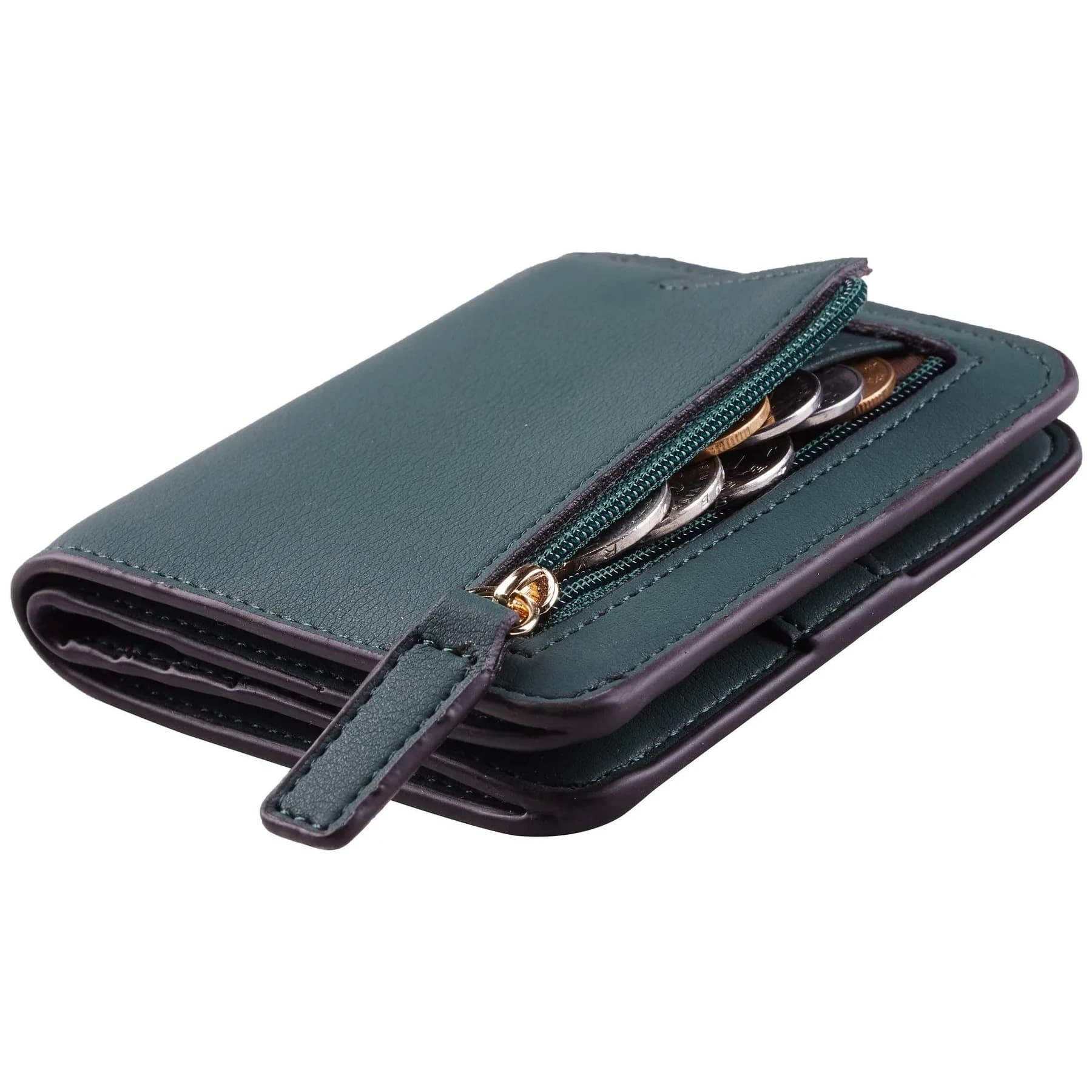 Toughergun CH Rose Red Slim Leather Wallet for Women - Compact RFID Blocking Bifold Mini Purse — 04 ReNapa Green Coal