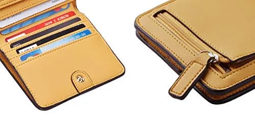 Toughergun Women's Small Slim Leather Wallet with RFID Protection, Compact Bifold Mini Purse with Clear ID Window (Yellow) thumbnail 7