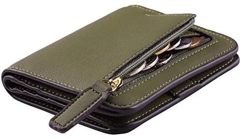 Toughergun 15 ReNapa Green Army Slim Leather Bifold Wallet for Women with RFID Protection thumbnail 1