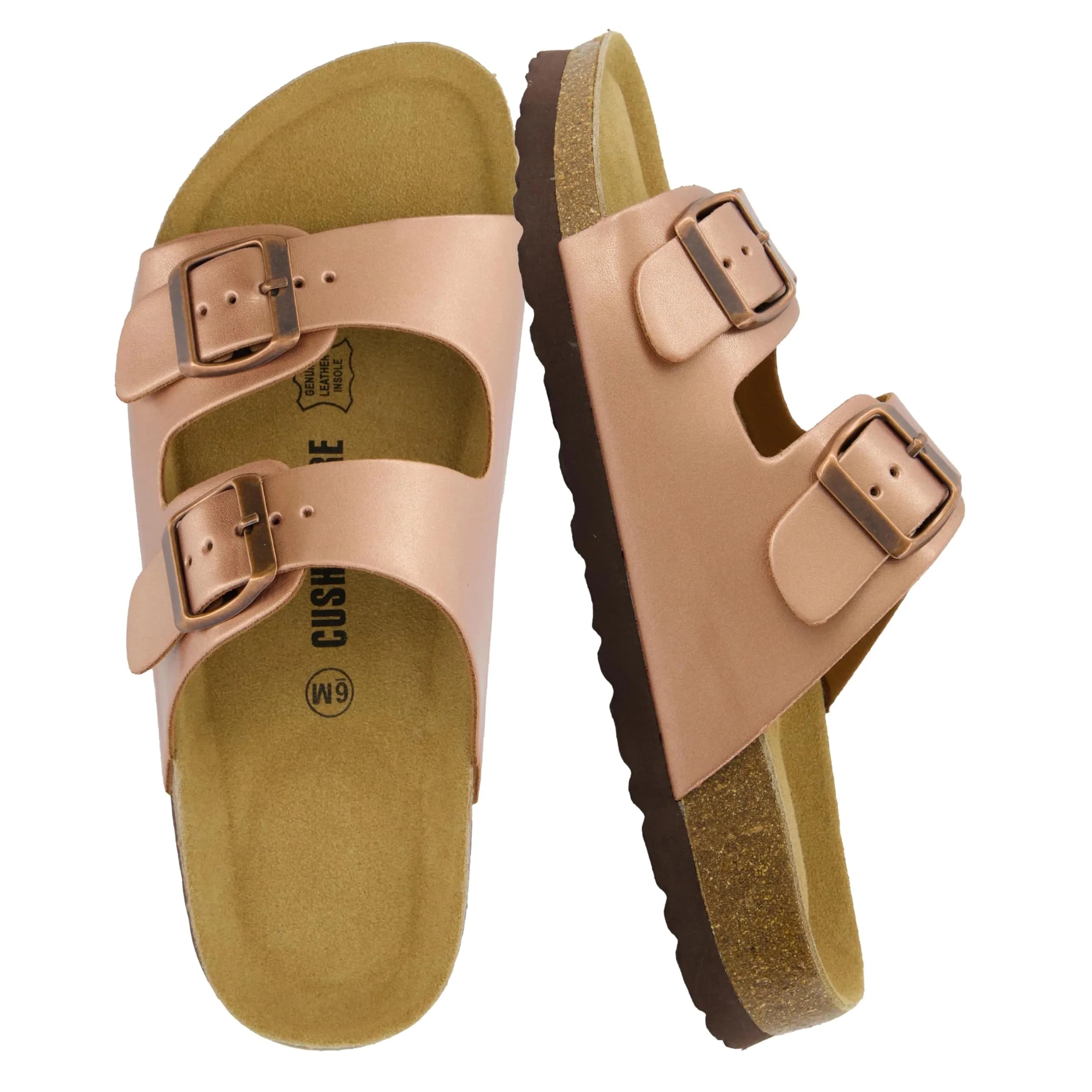 CUSHIONAIRE Lane Cork Slide Women's Sandals, Comfortable Slip-On Footwear, Gold (Rose) 6.5