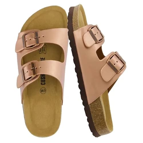 CUSHIONAIRE Lane Cork Slide Women's Sandals, Comfortable Slip-On Footwear, Gold (Rose) 6.5 thumbnail 1