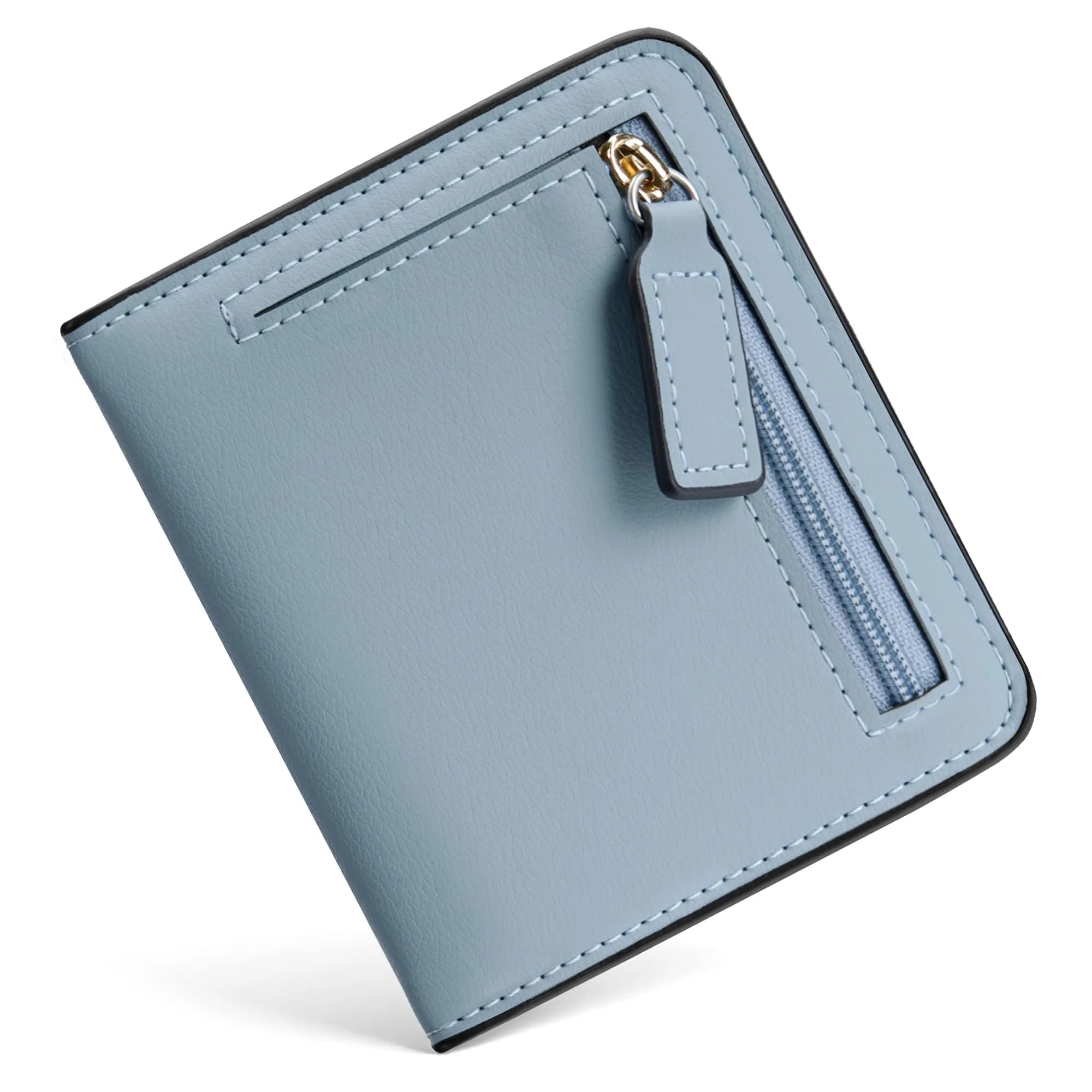 Toughergun Women's Blue Slim Leather Wallet with RFID Protection, Compact Bifold Mini Purse