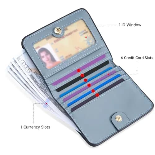 Toughergun Women's Blue Slim Leather Wallet with RFID Protection, Compact Bifold Mini Purse thumbnail 3