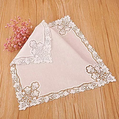Milesky White Wedding Handkerchief Pure Cotton with Crochet Lace | 30x30cm (11.5x11.5") thumbnail 2