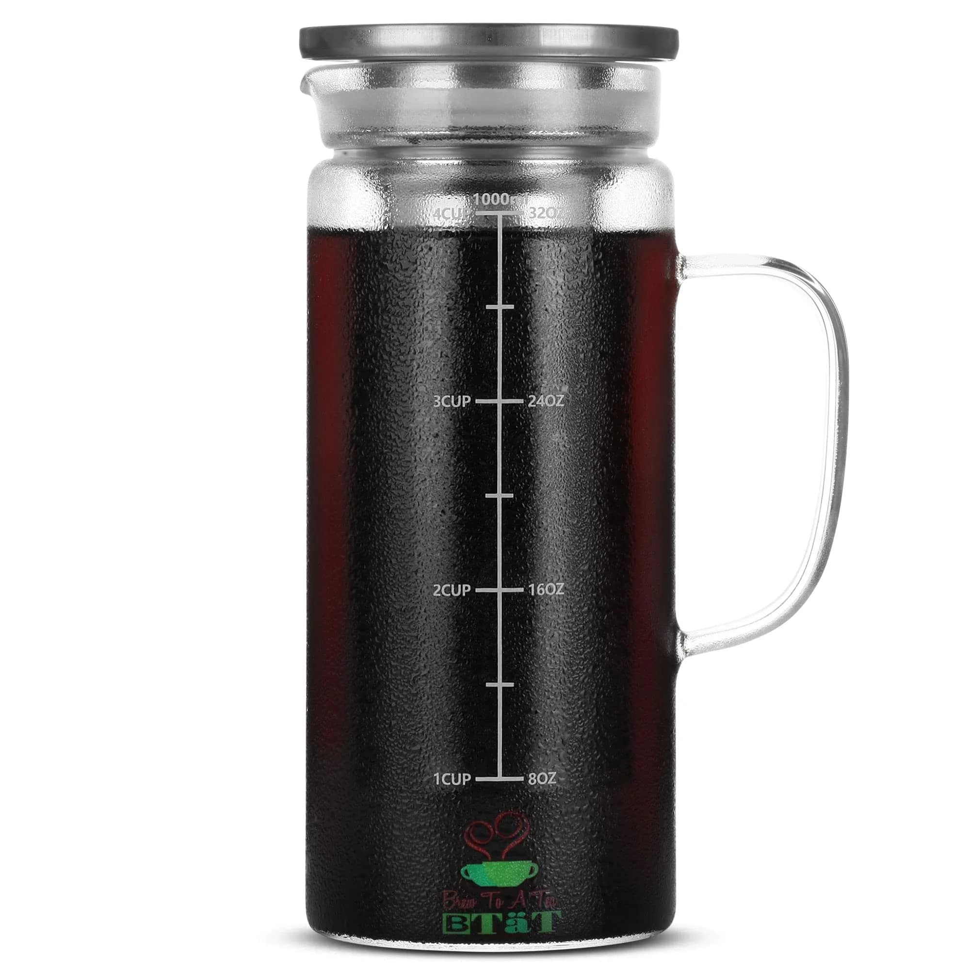 Brew To A Tea Cold Brew Coffee Maker, 32 oz | Airtight, Stainless Steel Mesh, Borosilicate Glass
