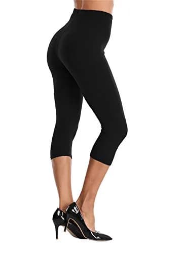 Kotii Women's Soft Capri Leggings 3/4 Cropped High Waisted Black | Ultra Soft Fit for All Sizes thumbnail 1