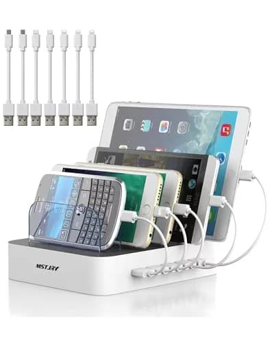 MSTJRY 5-Port USB-A Charging Station with 7 Cables | Charges 5 Devices Simultaneously, Organizes Cables thumbnail 1