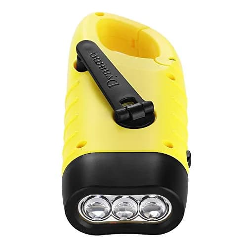Simpeak Hand Crank Solar Flashlight, Rechargeable LED Dynamo Carabiner Clip Backpack Torch (Yellow, 200 Lumens) thumbnail 5