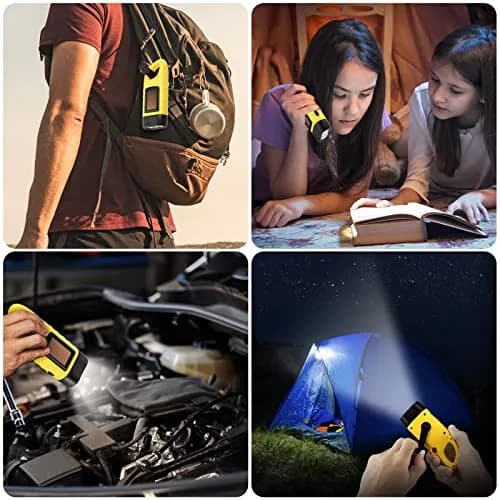 Simpeak Hand Crank Solar Flashlight, Rechargeable LED Dynamo Carabiner Clip Backpack Torch (Yellow, 200 Lumens) thumbnail 7
