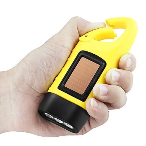 Simpeak Hand Crank Solar Flashlight, Rechargeable LED Dynamo Carabiner Clip Backpack Torch (Yellow, 200 Lumens) thumbnail 8