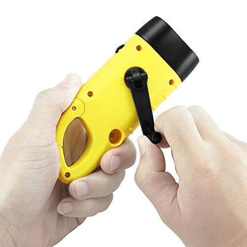 Simpeak Hand Crank Solar Flashlight, Rechargeable LED Dynamo Carabiner Clip Backpack Torch (Yellow, 200 Lumens) thumbnail 3