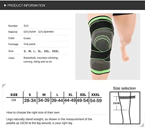 Mumian XXXL Black/Green Knee Brace Sleeve | Doctor Recommended, Adjustable Fit thumbnail 3