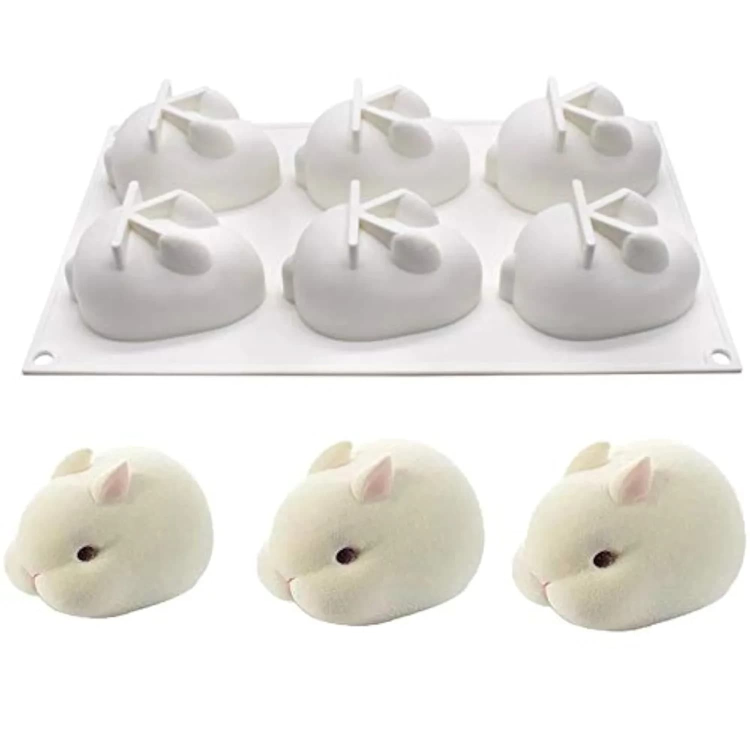 OCPO Kitchen 3D Easter Bunny Silicone Mold, 6 Cavities | Non-Stick Mousse Cake Baking - main product image