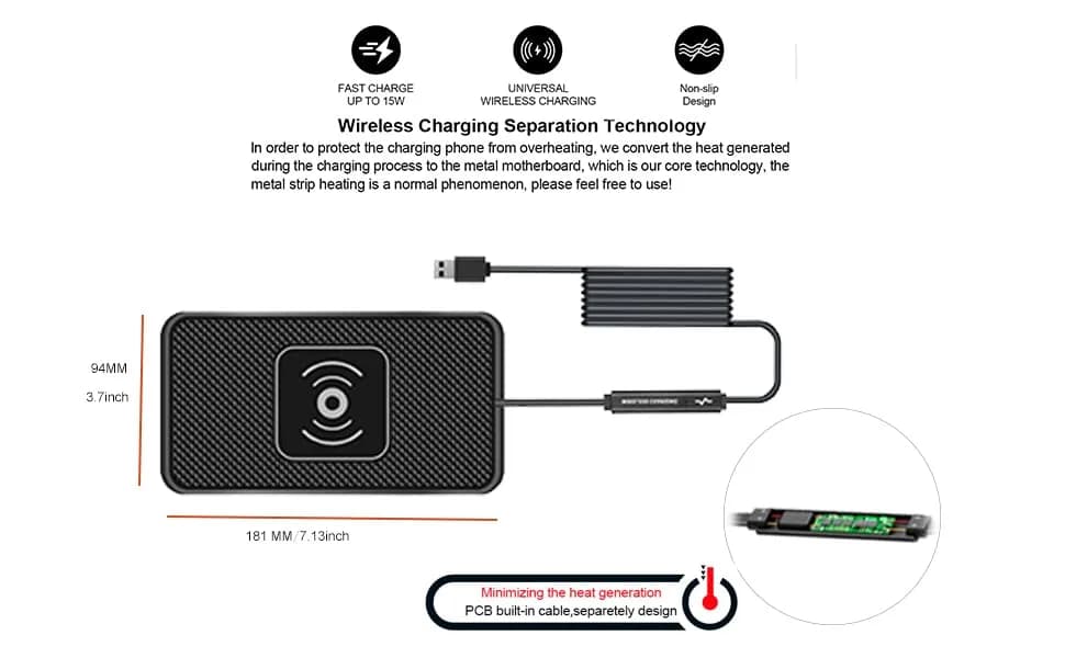 POLMXS Wireless Charger Car Charging Pad 15W | Fast Wireless Phone Charger Compatible with Qi Devices thumbnail 4