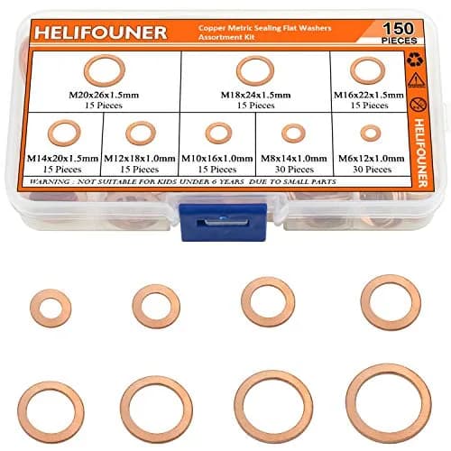 HELIFOUNER Copper Metric Sealing Washers Assortment Kit 150 PCS (M6-M20) | Corrosion Resistant Flat Washers for Electrical & Automotive thumbnail 8