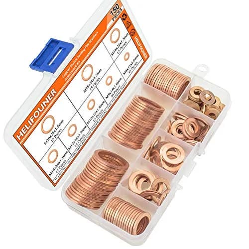 HELIFOUNER Copper Metric Sealing Washers Assortment Kit 150 PCS (M6-M20) | Corrosion Resistant Flat Washers for Electrical & Automotive thumbnail 2