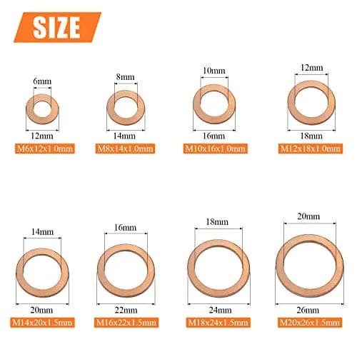 HELIFOUNER Copper Metric Sealing Washers Assortment Kit 150 PCS (M6-M20) | Corrosion Resistant Flat Washers for Electrical & Automotive thumbnail 3