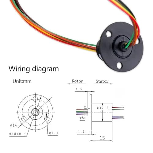 Comidox 6-Circuit 2A Slip Ring 12.5mm OD x 15mm Length | 300 RPM Rotary Electrical Connector for CCTV, Robotics, and Test Equipment thumbnail 2