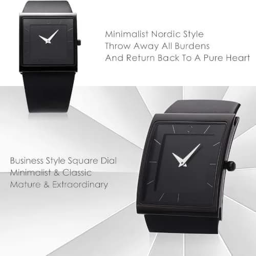 SIBOSUN Minimalist Square Men's Watch Black Dial 41mm Case | Classic Business Style Quartz Analog thumbnail 3
