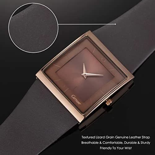 SIBOSUN Men's Square Watch 41mm (1.6 Inch) | Minimalist Quartz Brown Leather Strap Business Casual Analog thumbnail 4