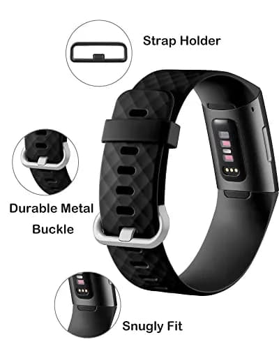 Hamile Waterproof Silicone Sport Watch Band for Fitbit Charge 4/3, Large, Black | Durable, Water-Resistant Fitness Strap thumbnail 2
