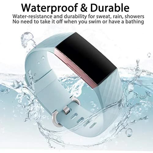 Hamile Waterproof Silicone Fitbit Charge 4/3 Sport Band, Aqua, Small | Durable & Comfortable thumbnail 4