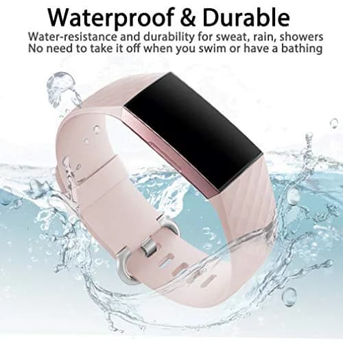 Hamile Waterproof Silicone Watch Band for Fitbit Charge 4/3/3 SE | Sport & Fitness Wristband (Small, Pink Sand) thumbnail 4