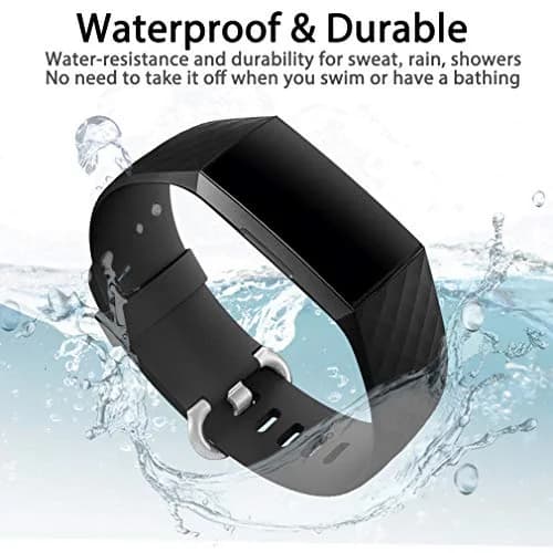 Hamile Watch Band Compatible with Fitbit Charge 4 / 3 | Silicone Sport Strap for Women Men, Small, Black thumbnail 4
