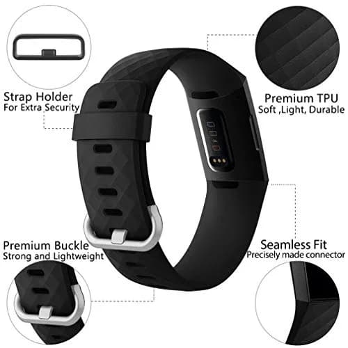 Hamile Watch Band Compatible with Fitbit Charge 4 / 3 | Silicone Sport Strap for Women Men, Small, Black thumbnail 2