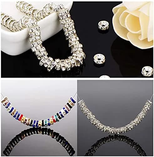 Allb Blue Czech Crystal Rondelle Spacer Beads 6mm (100 Pcs) | Silver Plated Rhinestone for Jewelry Making thumbnail 3