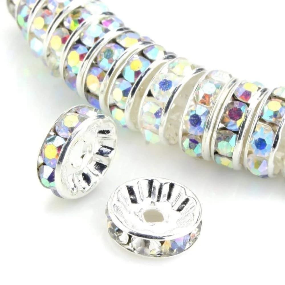 Allb 100pcs 8mm Silver Plated Crystal Rondelle Spacer Beads | Jewelry Making Craft Beads — Multicolored / 8mm
