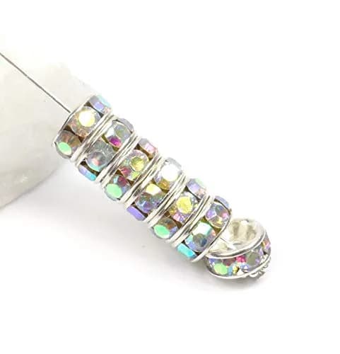 Allb 100Pcs 8mm Crystal Rondelle Spacer Beads | Multicolored Silver Plated Rhinestone for Jewelry Making thumbnail 3