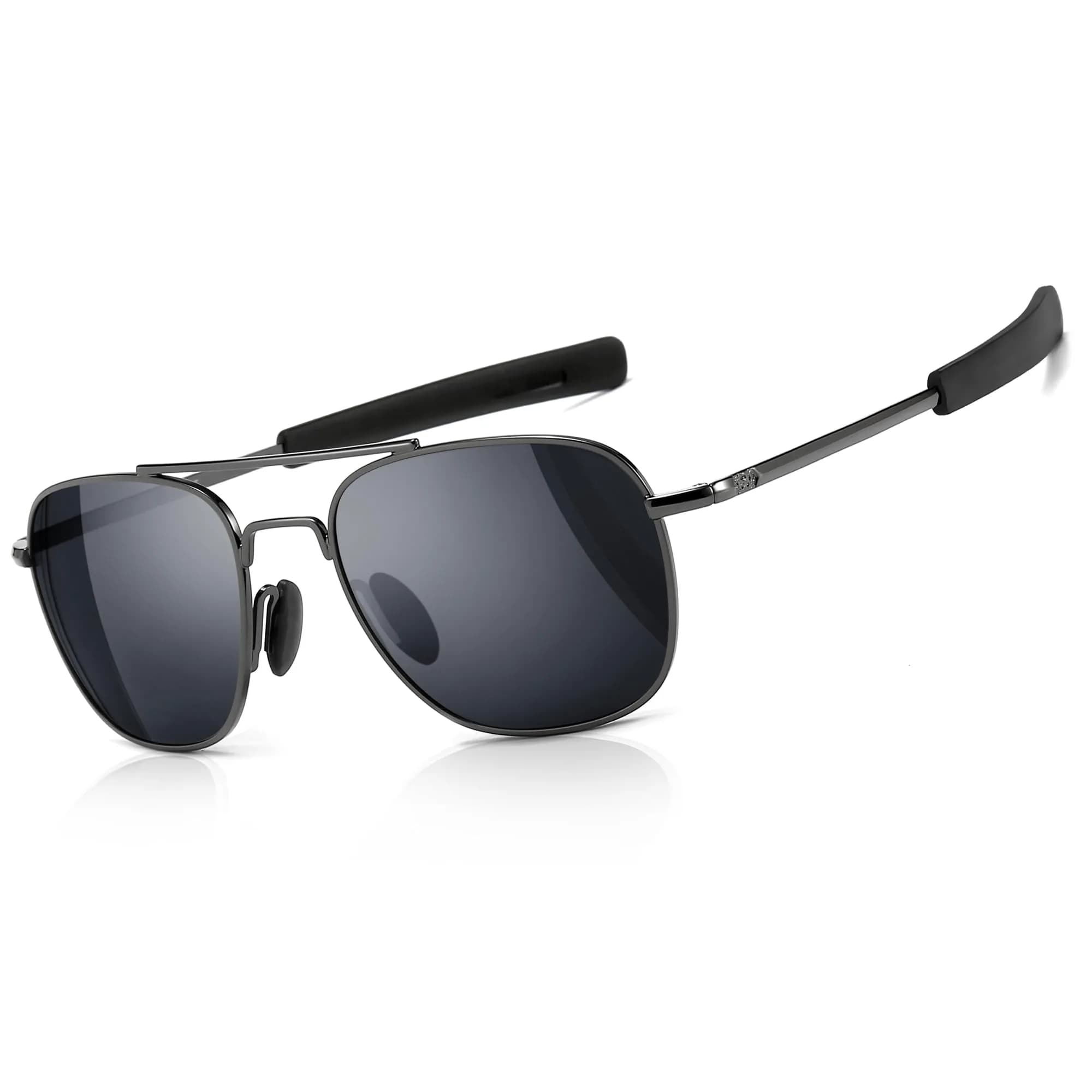 SUNGAIT Men's Military Style Polarized Pilot Aviator Sunglasses Bayonet Temples | HD UVA/UVB Protection & Durable Metal Frame — Gunmetal/Gray