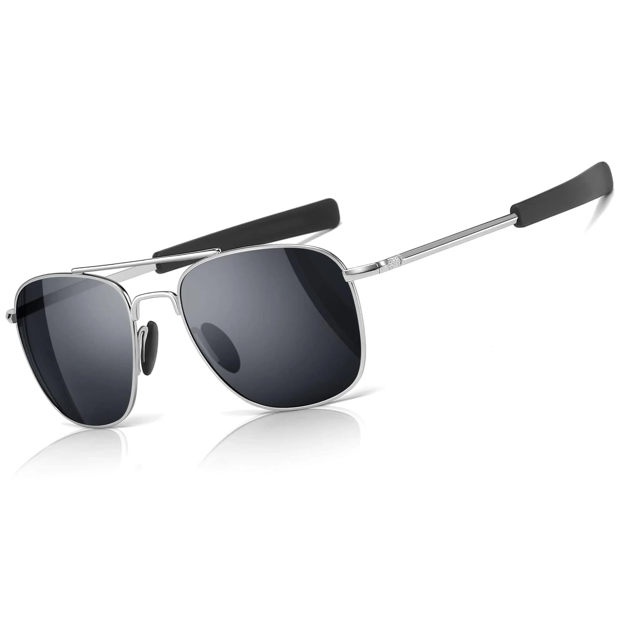 SUNGAIT Men's Military Style Polarized Pilot Aviator Sunglasses Bayonet Temples | HD UVA/UVB Protection & Durable Metal Frame — Silver/Gray