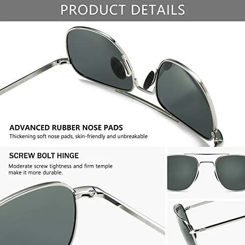 SUNGAIT Men's Military Style Polarized Pilot Aviator Sunglasses Silver Frame/Gray Lens 55mm (2.17in) | UV Protection thumbnail 3