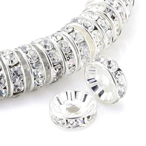 Allb 100pcs 8mm Silver Plated Crystal Rondelle Spacer Beads | Jewelry Making Craft Beads thumbnail 1
