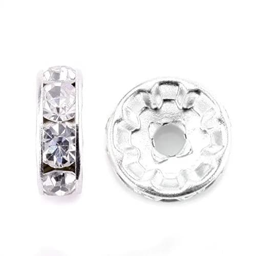Allb 100pcs 8mm Silver Plated Crystal Rondelle Spacer Beads | Jewelry Making Craft Beads thumbnail 2