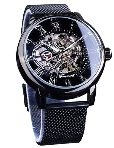 FORSINING Men's Mechanical Skeleton Watch 41mm (1.61 in) Black | Retro Design with Roman Numerals thumbnail 1