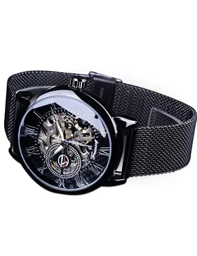 FORSINING Men's Mechanical Skeleton Watch 41mm (1.61 in) Black | Retro Design with Roman Numerals thumbnail 5