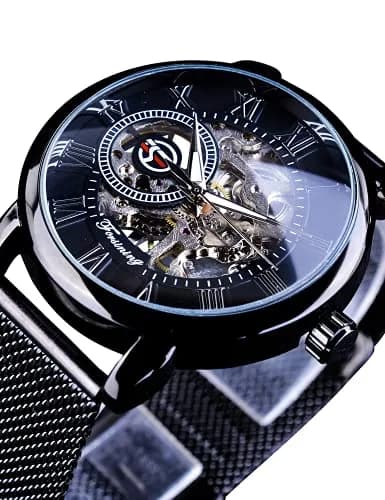 FORSINING Men's Mechanical Skeleton Watch 41mm (1.61 in) Black | Retro Design with Roman Numerals thumbnail 2