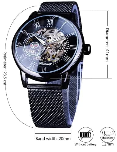 FORSINING Men's Mechanical Skeleton Watch 41mm (1.61 in) Black | Retro Design with Roman Numerals thumbnail 3