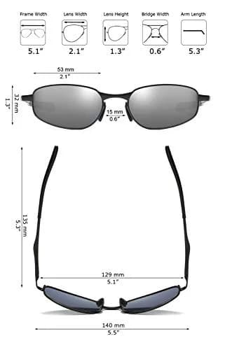 ZHILE Polarized Sunglasses Rectangular Wrap Metal Frame UV400 Protection (Silver mirrored, 53) | Impact-Resistant, UV400, Wraparound thumbnail 8